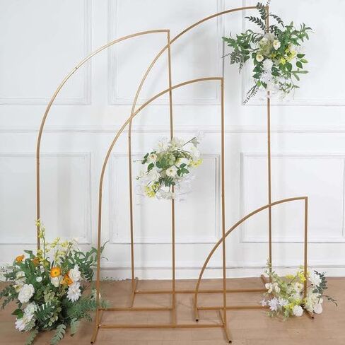 Tableclothsfactory Set of 4 | Gold Metal Wedding Arch Chiara Backdrop Stand, Half Moon Floral Frame Arbor Display - 2.5ft,5ft,6ft,6.5ft in Kuwait
