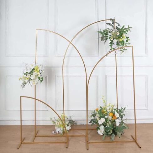 Tableclothsfactory Set of 4 | Gold Metal Wedding Arch Chiara Backdrop Stand, Half Moon Floral Frame Arbor Display - 2.5ft,5ft,6ft,6.5ft in Kuwait