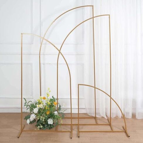 Tableclothsfactory Set of 4 | Gold Metal Wedding Arch Chiara Backdrop Stand, Half Moon Floral Frame Arbor Display - 2.5ft,5ft,6ft,6.5ft in Kuwait