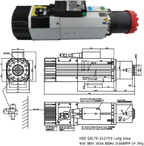 Spindle 9.0kw Air-Cooled Spindle Motor 380V/220V Automatic Tool Changer+VFD Converter Kit for CNC Router Milling Machine Tools(9kw 220v with fuling) in Saudi Arabia