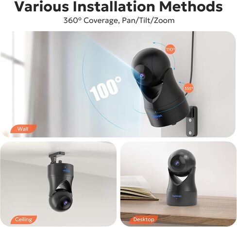 Owltron Indoor Camera 2K ، 360 Cameras for Home Security مع اكتشاف الحركة ، و Monitor Baby مع تطبيق الهاتف ، وكاميرا WiFi Pet 2.4g مع رؤية ليلية وصوت ثنائي الاتجاه in Kuwait