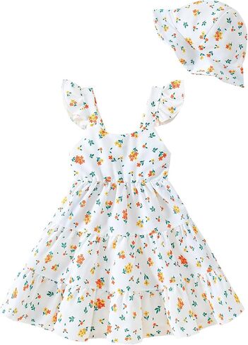 Toddler Baby Girl Dress Summer Clothes Little Girls Ruffle Sleeveless Dresses Kids Beach Sundress with Hat in Saudi Arabia