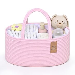 Baby Diaper Caddy Organizer, Cotton Rope Diaper Basket, Changing Table Storage Caddy With Removable Divider, Baby Basket for Nursery, Car, Diapers, Baby Shower Gifts for Newborn