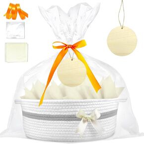 Baskets for Gifts Empty,Small Cute Woven Basket with Gift Bag and Ribbon and Wrap Tissue Paper,Dog Toy Baskets Organizer for Pets,Gift Basket with Handle13‘’x10"x5",Pink
