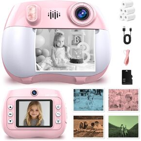 2025 Kids Camera Instant Print, 1080P HD Dual Lens - Video Digital Camera with 32GB & 5-Color Print Paper, Instant Photo Printer for Ages 3-14, Christmas Birthday Toys Gift for Girls, Pink