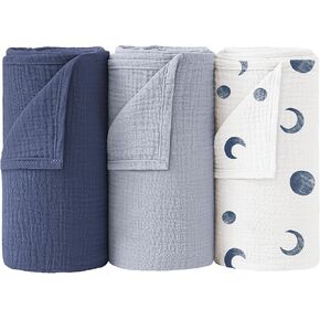 Bearmoss Muslin Swaddle Blankets, 40 x 38 inches Baby Swaddle for Boys and Girls, Soft Baby Blanket, 3 Pack Breathable Nursery Receiving Blankets (Cloud)
