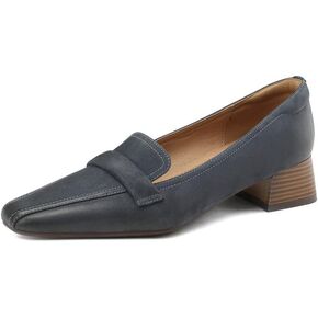 TinaCus Pointed Toe Genuine Leather Handmade Low Chunky Heels Slip On Women's Casual Loafer Shoes