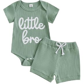VISGOGO Baby Boy Shorts Set Newborn Infant Summer Outfit Striped Half Button-up Short Sleeve Bodysuit Elastic Waist Shorts