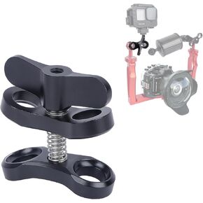 Butterfly Clip Underwater Ball Clip for 1 Inch Ball Head, 360° Rotatable Camera Mount with CNC Aluminum Alloy, Universal Spring Lock Design for GoPr0/DJI Action Cameras, LED Lights 63149A