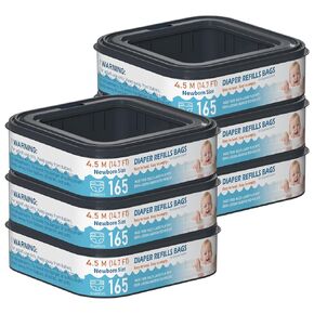 Square Starter Refills Disposal Bags Refill Compatible with Diaper Genie Compact and Select Pails (Not Fit Classic Version Pails), Hold Up to 165 Newborn-Sized Diapers Per Refill, Pack of 6