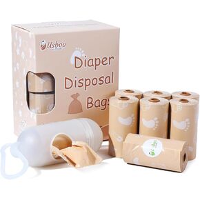Diaper Bags Disposable, Biodegradeable Dirty Diaper Bag (8 Refill Rolls/120 Pack) with Dispenser | Essential for Travel and Quick Change on The Go | Baby Poop Bags | Unscented