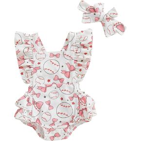 Infant Baby Girl Baseball Outfit Ruffle Sleeveless Bubble Romper Corduroy Overalls Bodysuit Newborn Summer Clothes