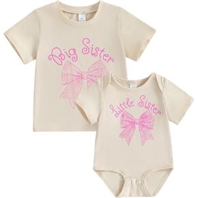 Big Sister Little Sister Matching Outfits Coquette Bow Toddler Girl T-shirt and Newborn Bodysuit Sibling Clothes