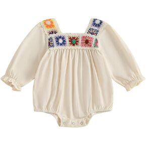 Baby Girl Romper Summer Clothes Ruffle Sleeveless Onesie Crochet Floral Bubble Romper Infant Bodysuit Boho Outfit
