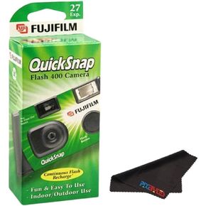 Fujifilm QuickSnap Flash 400 Disposable 35mm Camera with PixiBytes Microfiber Cleaning Cloth