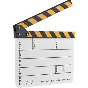Andoer Acrylic Plastic Directors Film Clapboard Movie TV Cut Action Scene Clapper Board Slate with Yellow/Black Stick