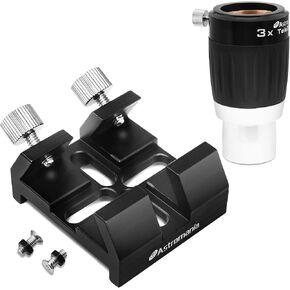 Astromania Barlow Lens 3X 1.25 Inch 4-Elements Metal TeleXtender - Bundle with - Universal Dovetail Base