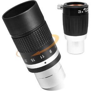 Astromania Barlow Lens 3X 1.25 Inch 4-Elements Metal TeleXtender - Bundle with - 1.25" 7-21mm Zoom Eyepiece for Telescope