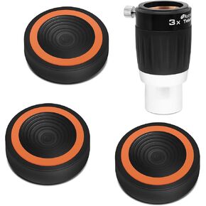 Astromania Barlow Lens 3X 1.25 Inch 4-Elements Metal TeleXtender - Anti-Vibration Suppression Pads Telescope Mounts
