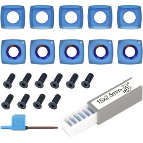 Square Carbide Insert 10pcs 15x15x2.5mm 30D R50 for Woodworking Spiral Helical Planer Bit Cutter Wood Lathe Turning Tools(Without Screw)