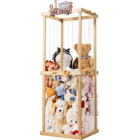 Wooden Stuffed Animals Storage Basket Organizer and Holder for Gifts, Kids Plushies, for Stuffy Teddy Bear, Nursery, Playroom and Bedroom