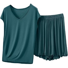 Modal Cotton Lounge Sets for Women 2 Piece Outfits Cap Sleeve Tops and Shorts Soft Pajama Sets Tracksuit Sweatsuits