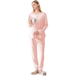 Women's Maternity Loungewear Set, Long Sleeve V-Neck Top and Pants,Pregnant pajama set