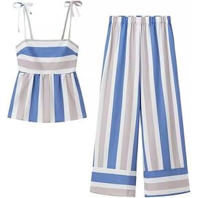 Women's Solid Color Casual Simple Striped Mini Suspender Top And Trousers Set