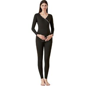 Women's Maternity Thermal Set, Long Sleeve V-Neck Top and Leggings, breastfeeding underwear