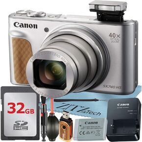 Canon PowerShot SX740 HS Digital Camera (Silver) with 32GB Memory Card + Cleaning Pen + Accessory Bundle (Renewed)