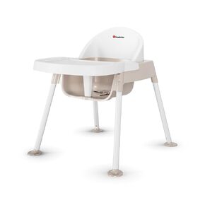 Foundations Secure Sitter 9" Feeding Chair, Stable “No Tip" Feet, 3-Point Adjustable Harness, Removable Tray, Easy to Clean, Smooth Plastic (White/Tan)