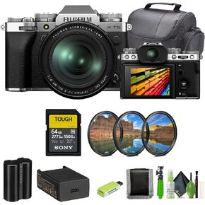 Fujifilm X-T5 Mirrorless Digital Camera XF16-80mm Lens Kit - Silver Bundle with 64GB SF-M Tough Series UHS-II SDXC Memory Card + Cleaning kit + 12 Inch Flexible Vlogging Tripod + More Accessories