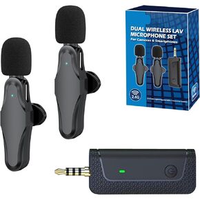 Synergy Digital External Microphone, Compatible with Canon EOS M50 Mark II Mirrorless Digital Camera External Microphone 2.4GHz Dual Wireless Lavalier Microphone Set for Cameras