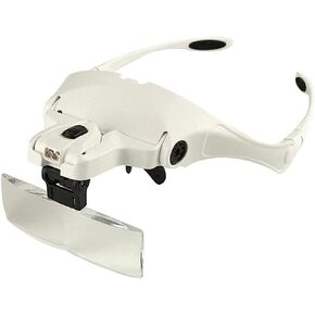 Magnifiers, Multiple Lens Magnifying Glasses Magnifier Interchangeable 5 Pcs Lenses Headband 2Led Head Lamps/White (White)