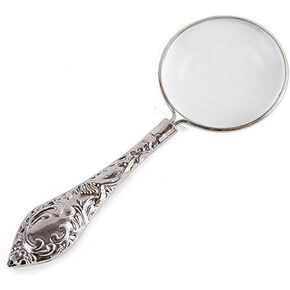 JSEIAJB Magnifier with Metal Handle, Silver Ornate Hand Held Desk Magnifying Glass Used for, Newspapers, Reading Small Print, Etc