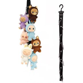 Plush Toy Display Strap for 15-17cm Blind Box Style Dolls, Stuffed Animal Hanging Chain with 8 Clips, Wall & Over Door Organizer (No Dolls Included) (1-Pack Black)