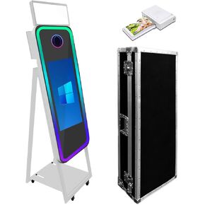 Magic Mirror Photo Booth with 21.5" Touch Screen, Portable Photobooth Machine with RGB LED Fill Light & Flight Case for Weddings Parties Events Rental (White, Photo Booth)