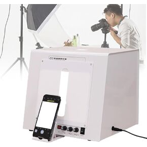 360°Auto-Rotating Shooting Equipment, 4 LEDs Photography Light Box,Adjustable Color Temperature Lighting Booth, with 5 Color Backdrops, Phone Tripod Holder