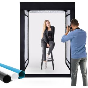47"x78" Large Photo Studio Light Box Photography, 8 Light LED Panels Dimmable Shooting Tent with 3 Color Backdrops Continuous Lighting Softbox for Model Clothing Photography