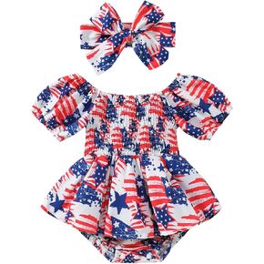 Baby Girl 4th of July Clothes Sleeveless Stars Stripes Print Romper Jumpsuits Newborn Independence Day Outfit
