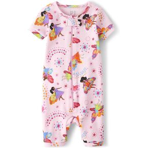 The Children's Place Baby Girls' Short Sleeve 100% Cotton Zip-Front One Piece Footless Pajamas
