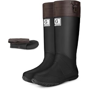 Wasserflux Women’s Mid-Calf Rain Boots – Waterproof Foldable Rubber Boots with Adjustable Cuff, Anti-Slip Sole, Lightweight for Gardening & Outdoor Work