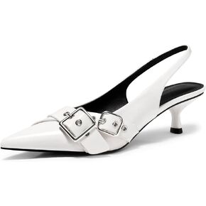 Coutgo Womens Slingback Kitten Heels Closed Pointed Toe Pumps Studded Buckle Strap Party Dress Shoes