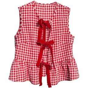 Women Y2K Tie Front Tank Top Vest V Neck Sleeveless Crop Top Babydoll Cute Bow Vintage Cute Summer Girl