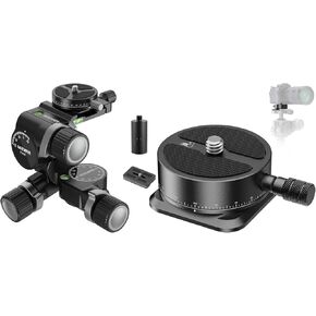 NEEWER 3 Way Geared Tripod Head with 360°Pan Arca Type QR Plate, Millimeter Micro Adjustment, 3 Axis Pan Tilt Head with Quick Switch Large & Fine Dual Modes, Panoramic Quick Release Plate