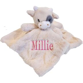 SONA G Designs Personalized Plush Cow Baby Lovey Lovie Security Blanket- Cream Color