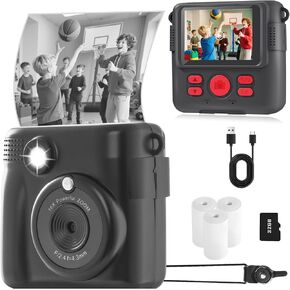 Kids Camera Instant Print, Safe Toddler Camera, HD Digital Cameras 16X Digital Zoom & 32G SD Card, 2.4‘’ Screen Instant Print Cameras for Kids, 4 5 6 7 8 9 10 Year Old Girl & Boy Birthday Gifts, Black