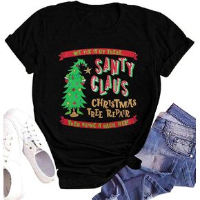 Christmas Shirts Women Christmas Eve Shirt Christmas Hat Mouse Print T-Shirt Holiday Casual Short Sleeve Top Tees in Saudi Arabia