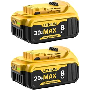 2-Packs 8000mAh Replace for Dewalt 20V Max Battery Compatible with DCB206 DCB201 DCB203 DCB207 DCB205 DCB204 Compatible with Dewalt 20V Cordless Power Tools and Chargers