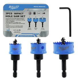 BULLITT 3PCS Heavy Duty Impact Hole Saw Set, 25/32",1",1-1/4" (20,25,32MM) Hex Shank M42 with 8% Cobalt Teeth, Hole Cutter Perfect for Drilling Thin Metal,Stainless Steel,Mild Steel and Aluminium